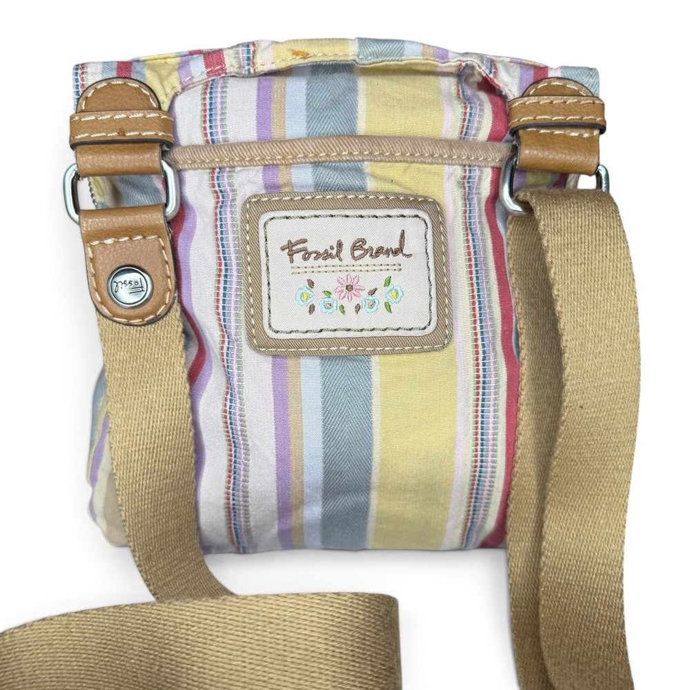 Fossil Crossbody Bag Striped Textile Multicolor Boho Messenger Festival Y2K
